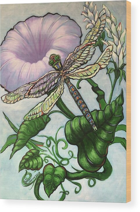 Dragonfly Wood Print featuring the painting Dragonfly by Jeanette Jarmon