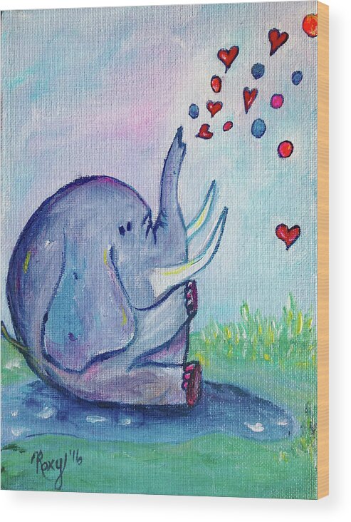 Elephant Wood Print featuring the painting Elephant Love by Roxy Rich