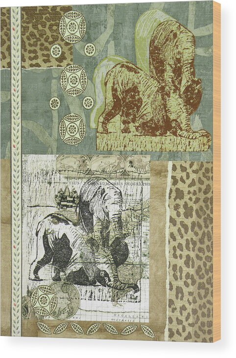 Mixed-media Wood Print featuring the mixed media Elephant Walk by MaryJo Clark