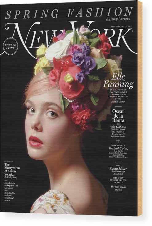 Celebrity Wood Print featuring the digital art Elle Fanning, Spring Fashion 2013 by Will Cotton