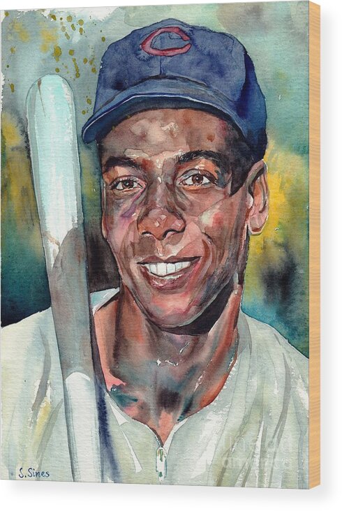 Ernie Banks Wood Print featuring the painting Ernie Banks by Suzann Sines