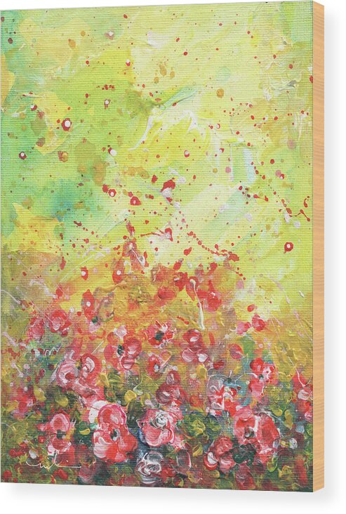 Flower Wood Print featuring the painting Explosion Of Joy 26 by Miki De Goodaboom