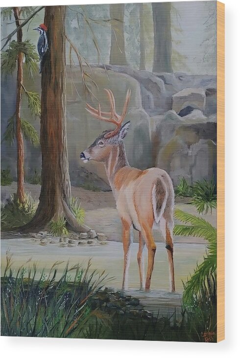 Deer Wood Print featuring the painting Forrest Deer by Connie Rish