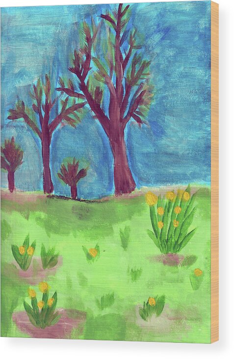 Spring Wood Print featuring the painting First Colors of Spring by Christopher Reed