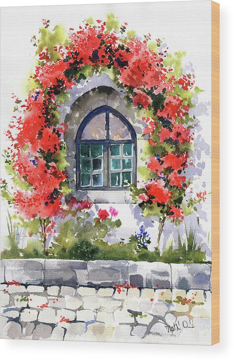 Portugal Wood Print featuring the painting Flowers of Marvao in Portugal by Dora Hathazi Mendes