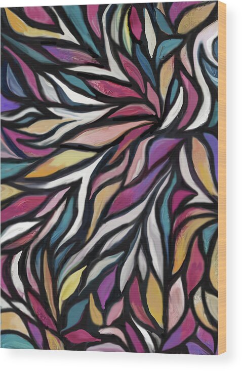 Flowing Leaves Pattern Wood Print featuring the digital art Flowing Leaves by Jean Batzell Fitzgerald