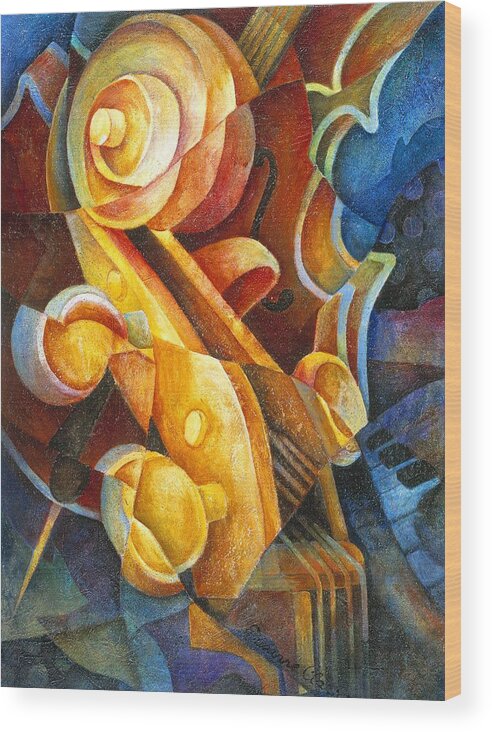 Cello Wood Print featuring the painting Fractured Cello by Susanne Clark