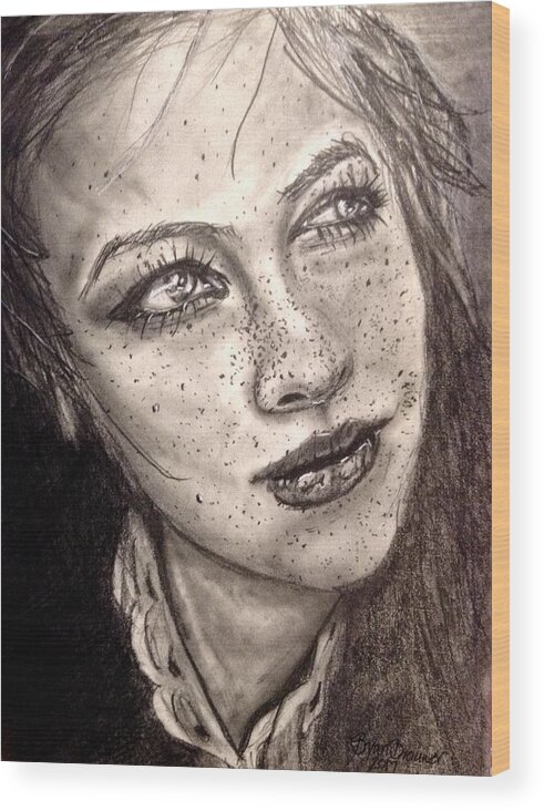 Young Wood Print featuring the drawing Freckles by Bryan Brouwer