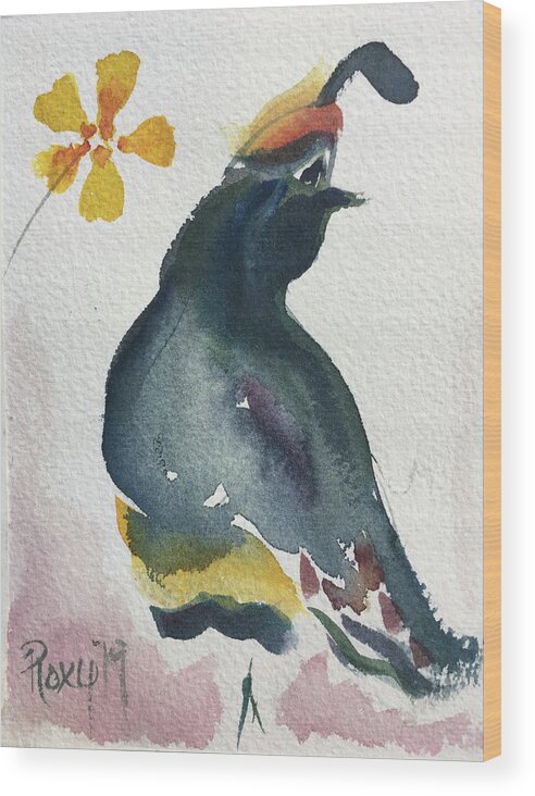 Gambels Quail Wood Print featuring the painting Gambel's Quail by Roxy Rich