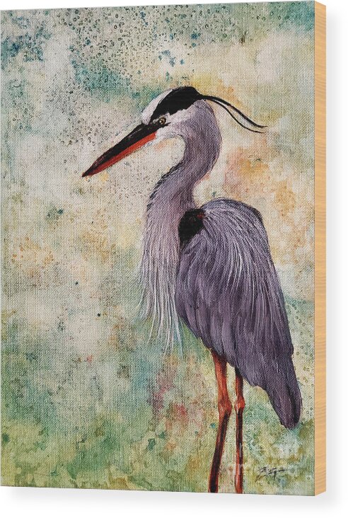Wildlife Wood Print featuring the painting Great Blue Heron by Zan Savage