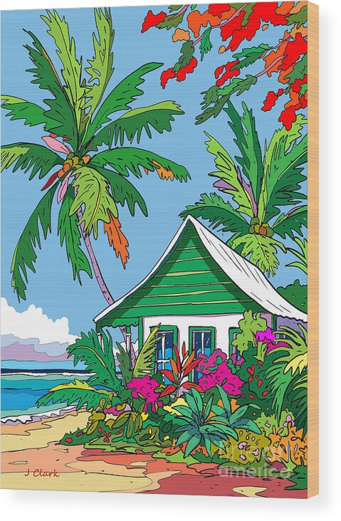 Illustration Wood Print featuring the digital art Green Cottage by John Clark