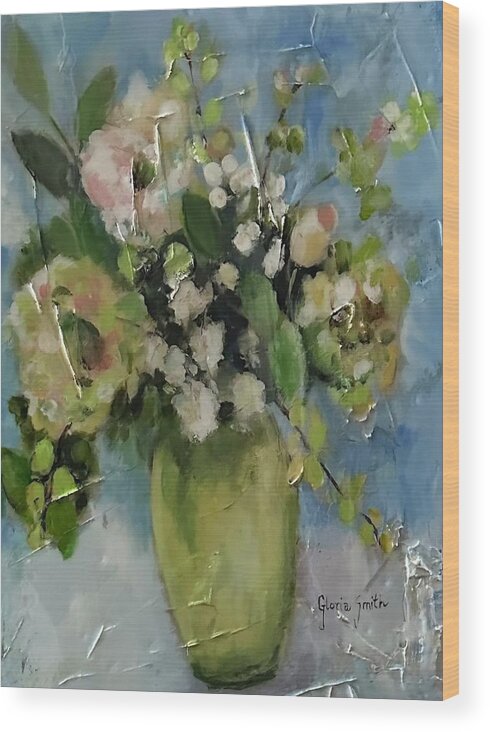 Flowers Wood Print featuring the painting Green Vase by Gloria Smith