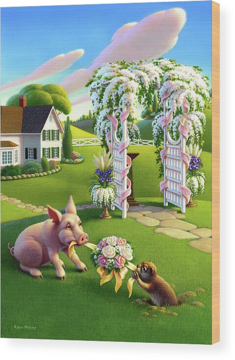 Ground Hog Day Wood Print featuring the painting Ground Hog Bouquet by Robin Moline