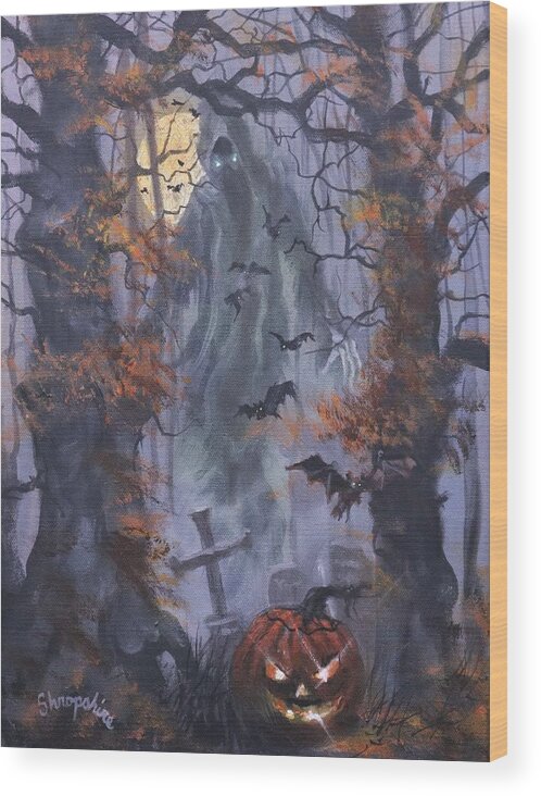 Halloween Specter Wood Print featuring the painting Halloween Specter by Tom Shropshire
