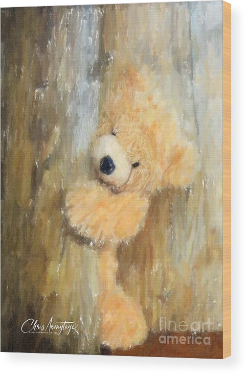 Teddy Bear Wood Print featuring the drawing Hello Are You OK by Chris Armytage