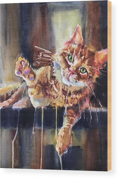 Pet Portrait Wood Print featuring the painting Hi Maw by Judith Levins