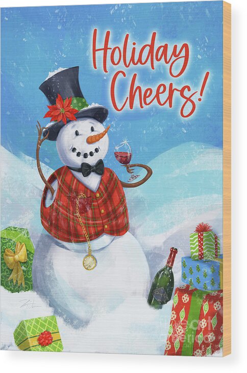 Snowman Wood Print featuring the mixed media Holiday Cheers Snowman by Shari Warren