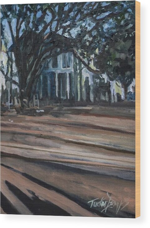 City Scape Wood Print featuring the painting House on the line by Julie TuckerDemps