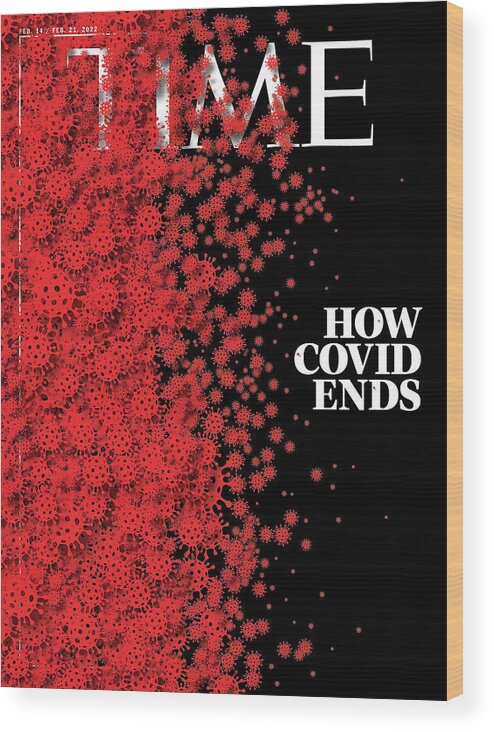 Time Magazine Wood Print featuring the photograph How Covid Ends by TIME Illustration - Viral cell icon - Getty Images