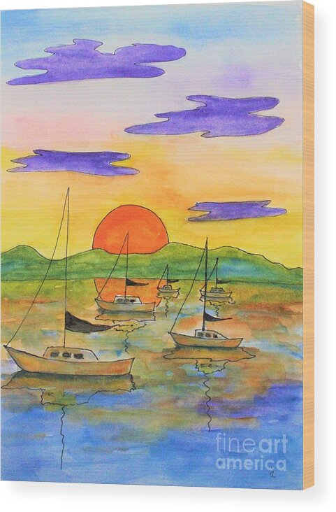 Hudson River Wood Print featuring the painting Hudson River Sunset by Irene Czys