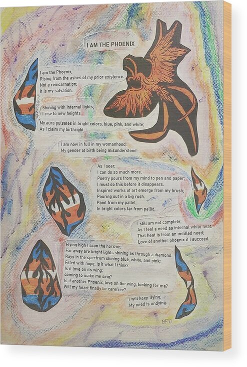 Phoenix Wood Print featuring the mixed media I am the Phoenix by Branwen Drew