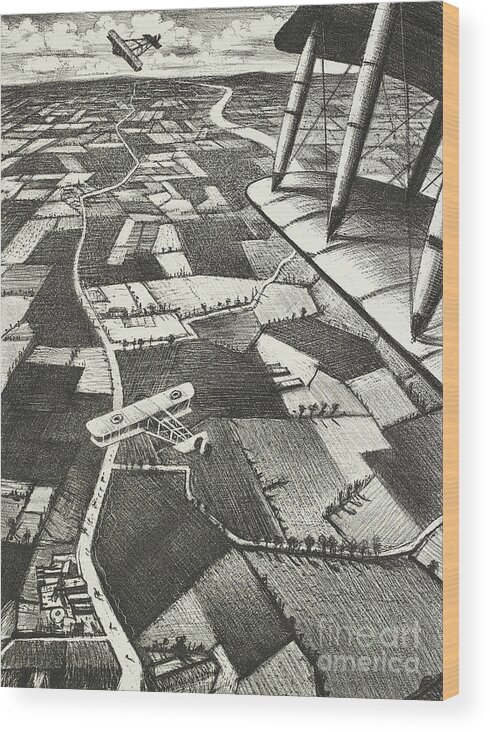 Aeroplanes Wood Print featuring the painting In the Air, 1917 by Christopher Wynne Nevinson