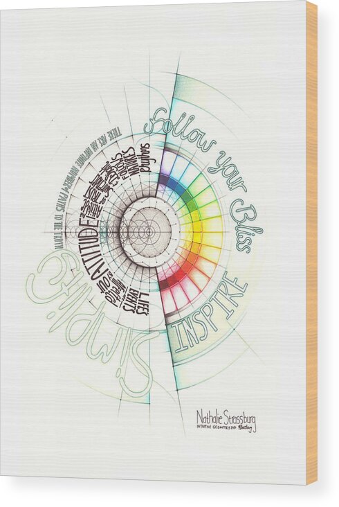 Inspiration Wood Print featuring the drawing Intuitive Geometry Inspirational - Follow your Bliss... by Nathalie Strassburg