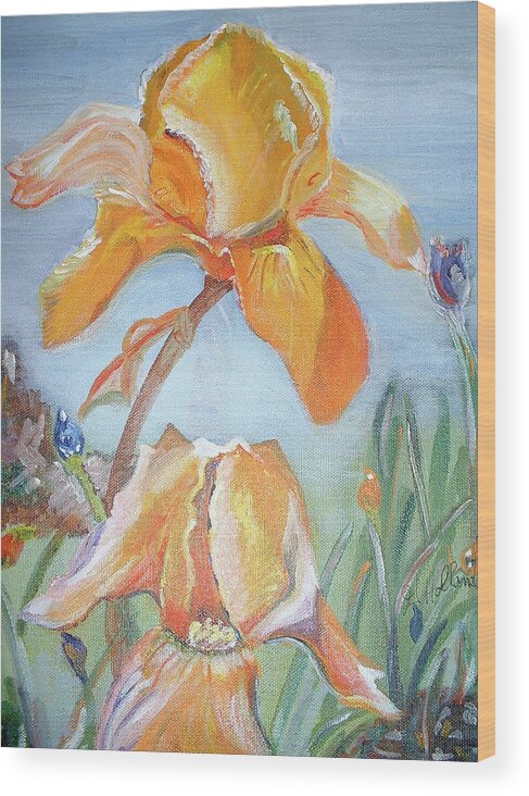 Iris Wood Print featuring the painting Yellow Iris  by Genevieve Holland