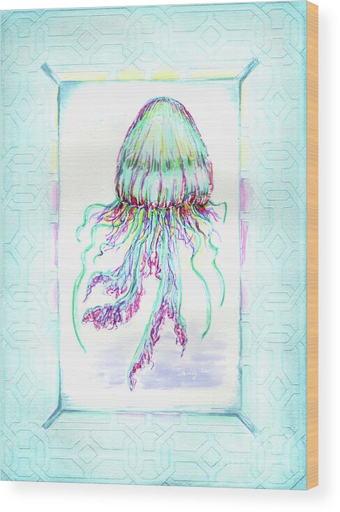 Jellyfish Wood Print featuring the painting Jellyfish Key West Teal by Shelly Tschupp