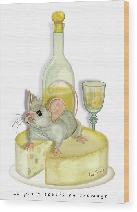 Little Mouse Wood Print featuring the painting La Petit Souris by Anne Beverley-Stamps