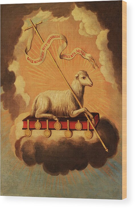 Jose Campeche Wood Print featuring the painting Lamb of God, Agnus Dei by Jose Campeche