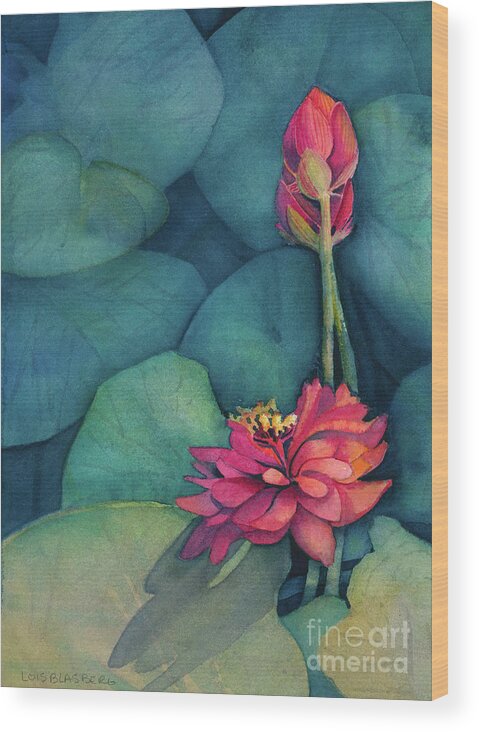 Water Lilies Wood Print featuring the painting Last Light Lilies by Lois Blasberg
