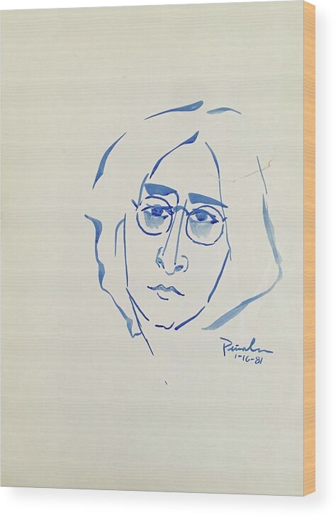 Ricardosart37 Wood Print featuring the painting Lennon 1-16-81 by Ricardo Penalver deceased