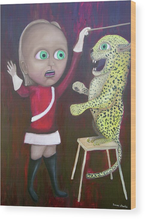 Leopard Wood Print featuring the painting Leopard Tamer by Steve Shanks