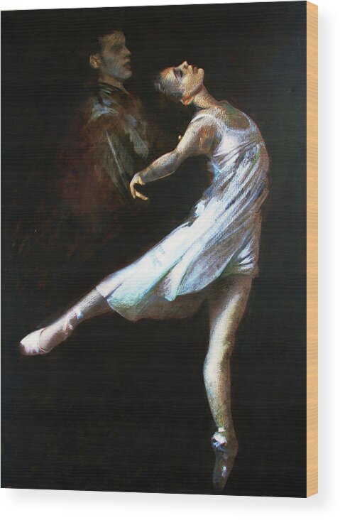 Dancer Wood Print featuring the painting Light in the dark by Vali Irina Ciobanu