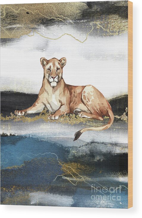 Lioness Wood Print featuring the painting Lioness Watercolor Animal Art Painting by Garden Of Delights