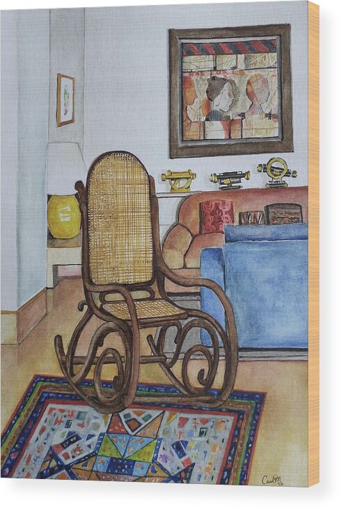 Living Room Wood Print featuring the painting Living room. Grandparents rocking chair by Carolina Prieto Moreno