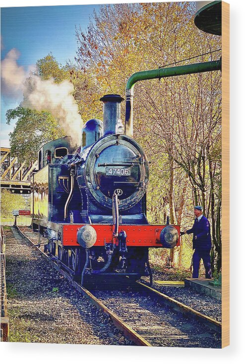 British Wood Print featuring the photograph LMS 47406 Steam Locomotive at Nene Valley Railway by Gordon James