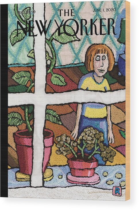 Embroidery Wood Print featuring the tapestry - textile Lockdown Sampler by Roz Chast