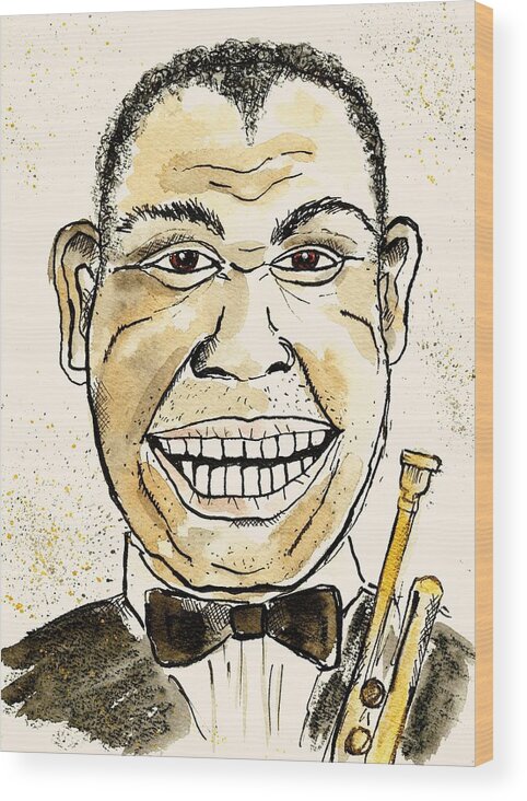 Louis Armstrong Wood Print featuring the drawing Louis Armstrong. by Nataliya Vetter