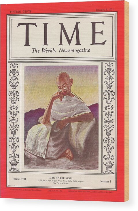Mahatma Gandhi Wood Print featuring the photograph Mahatma Gandhi - Man of the Year 1931 by Illustration cr V Perfilioff