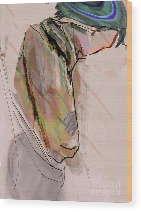 Abstract Wood Print featuring the digital art Man in Thought by Gabrielle Schertz