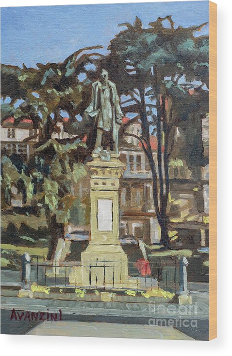 Square Wood Print featuring the painting Marquees de Amboage Statue and Plaza Ferrol Galicia Spain by Pablo Avanzini