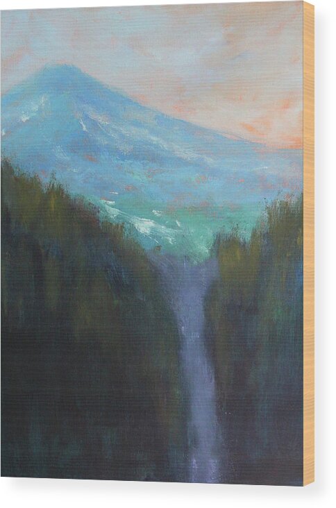 Mountain Sunrise Landscape Wood Print featuring the painting Mountain Sunrise by Nancy Merkle