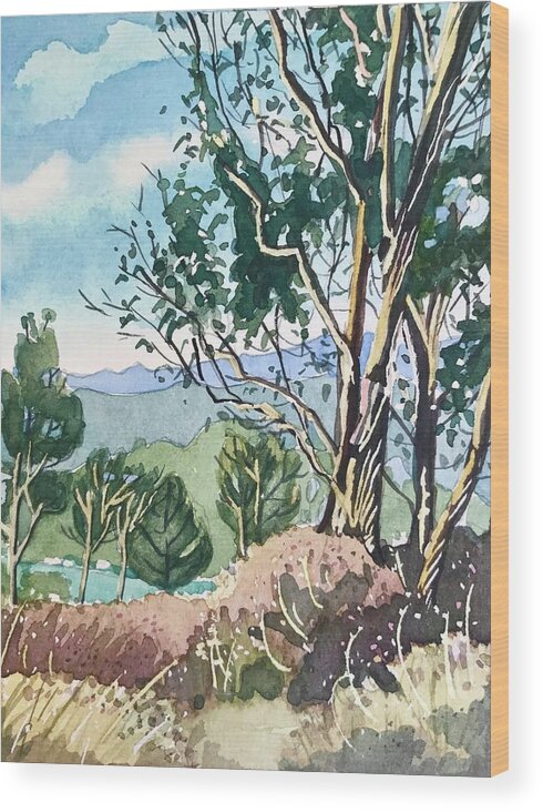 Mountain Wood Print featuring the painting Mountain Walk. by Luisa Millicent