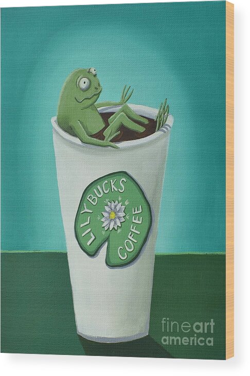 Frog Wood Print featuring the painting Mr. Coffee frog by Debbie Criswell
