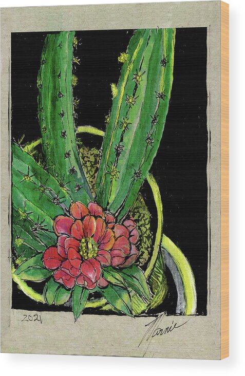 Flowers Wood Print featuring the drawing My Cactus by Marnie Clark