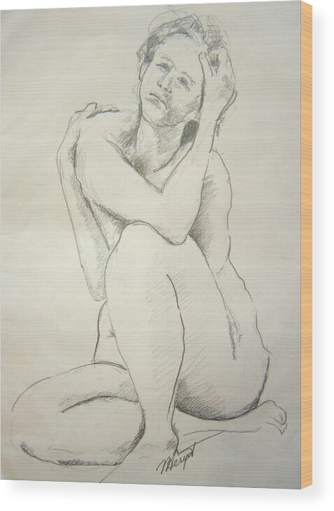 Nude Wood Print featuring the drawing Nude 3 by Victoria Heryet