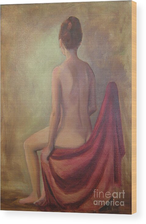Female Wood Print featuring the painting Nude in Mist by Lilibeth Andre