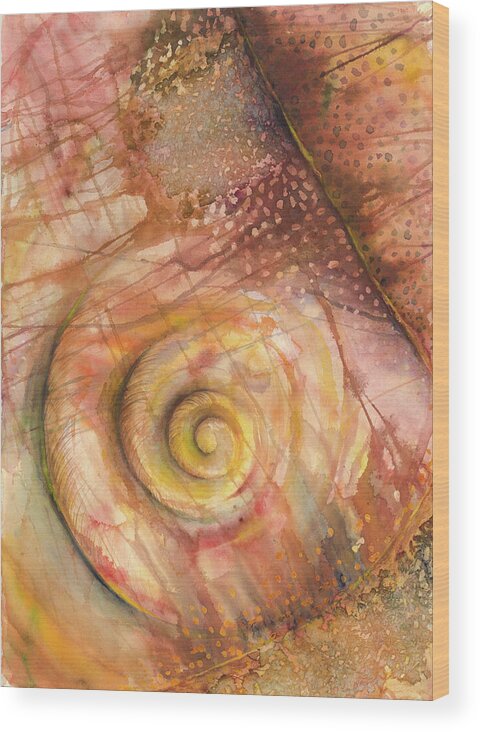 Watercolor Wood Print featuring the painting Oceanic Abstract Shell by Ashley Kujan